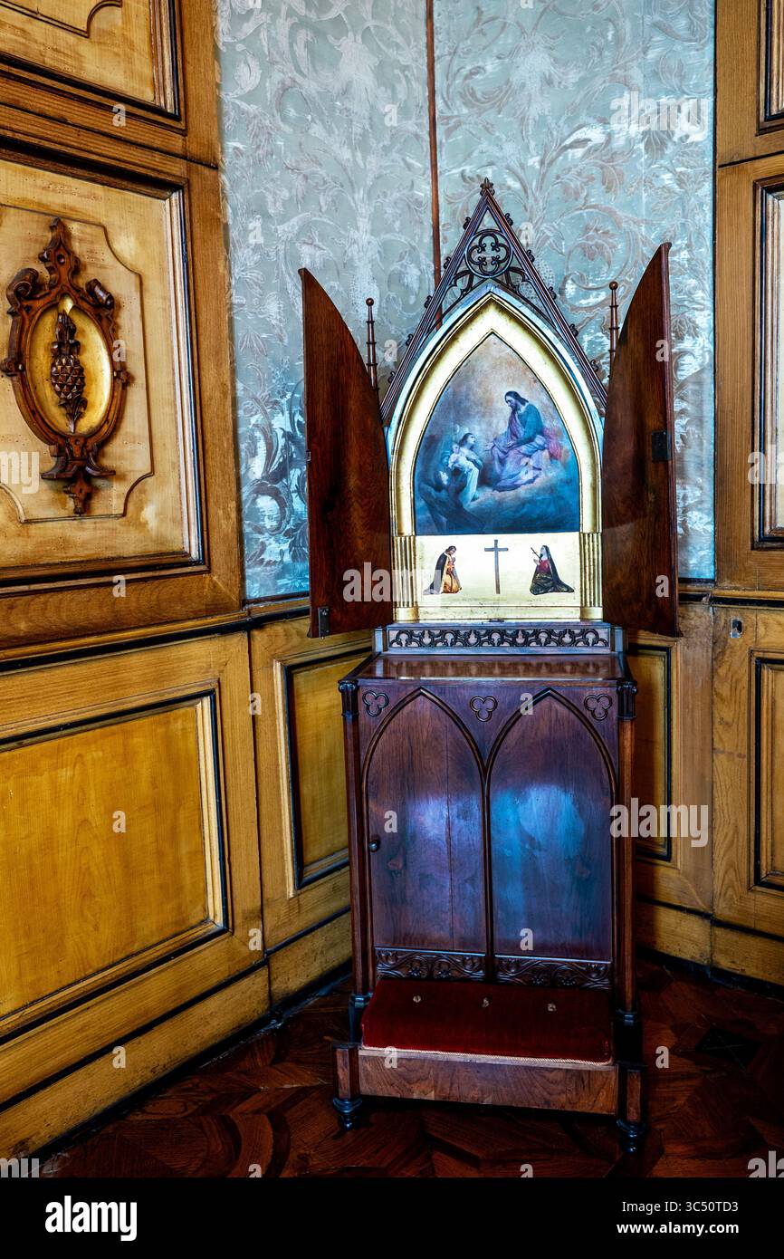Gothic Revival religious shrine or Tempietto at Eclectic style Miramare Castle in Trieste, Italy. Stock Photo
