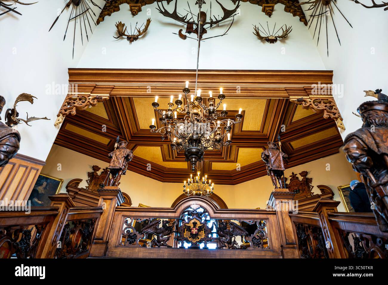 Grand staircase of Eclectic style Miramare Castle in Trieste, Italy. Stock Photo