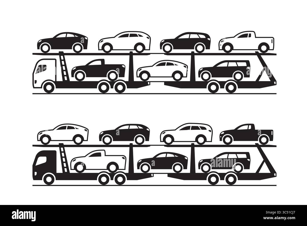 Car transporter trucks with SUV - vector illustration Stock Vector