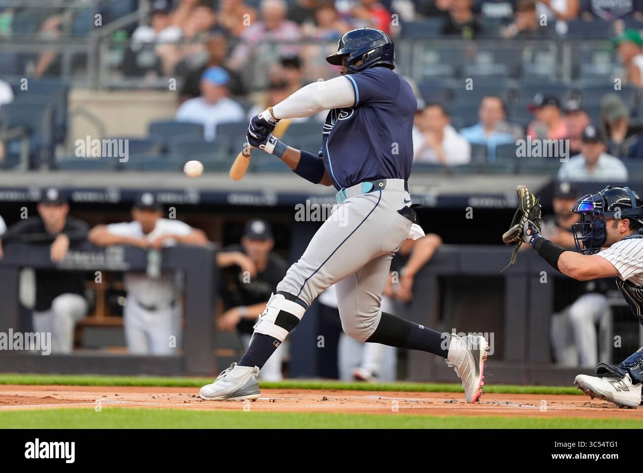 BRONX, NY - JULY 29: Tampa Bay Rays First Baseman Yandy Diaz (2) hits a ...