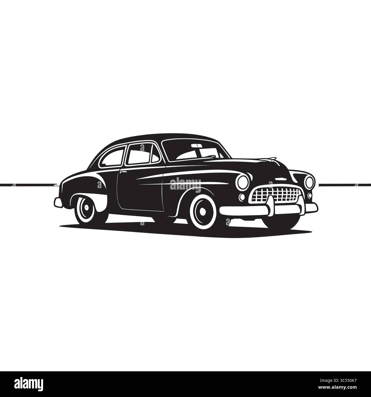 Vintage Classic Car Illustration – Black & White Retro Automotive Artwork Stock Vector