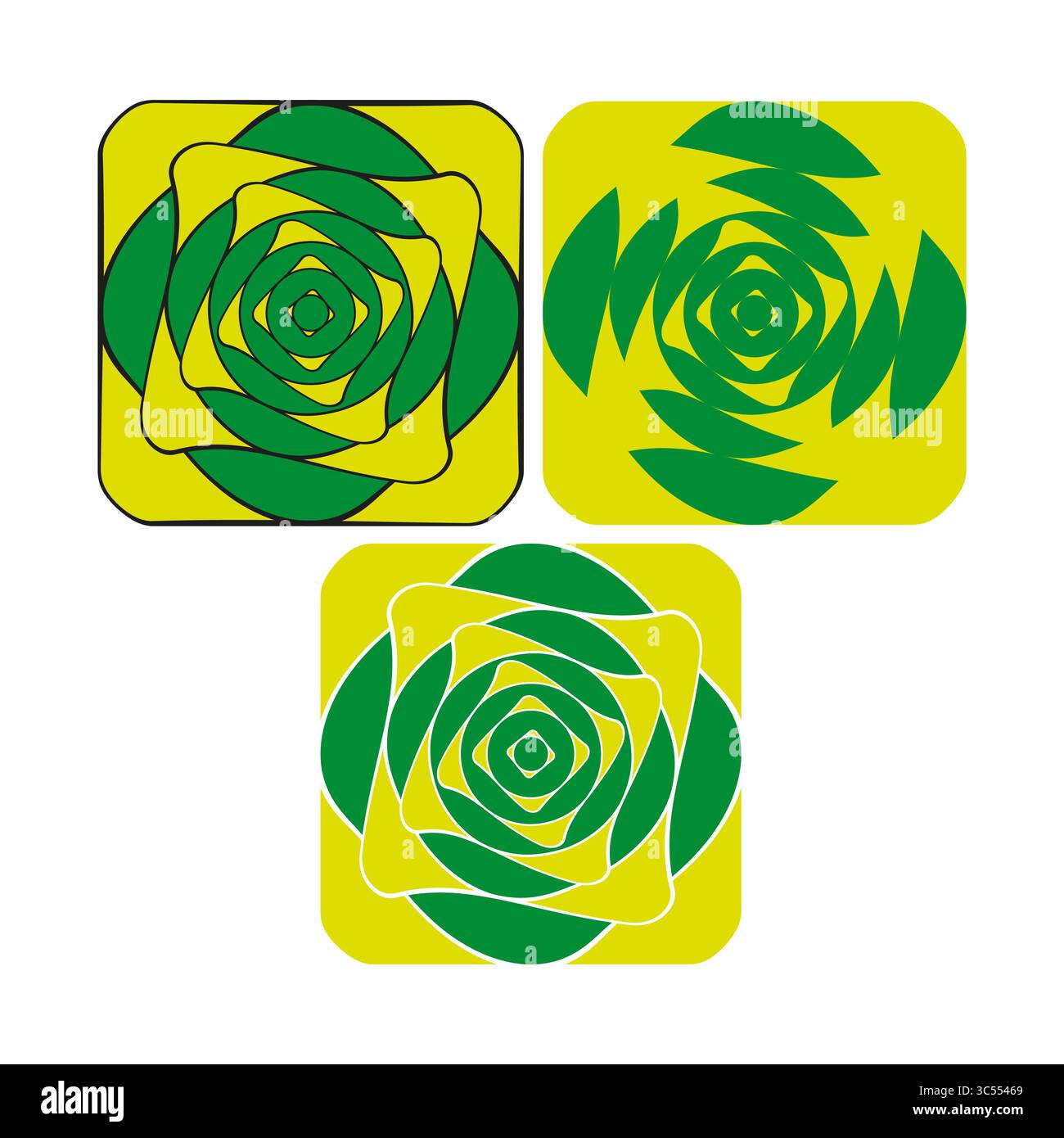 Abstract square forms. Green yellow patterns. Dynamic floral Vector ...