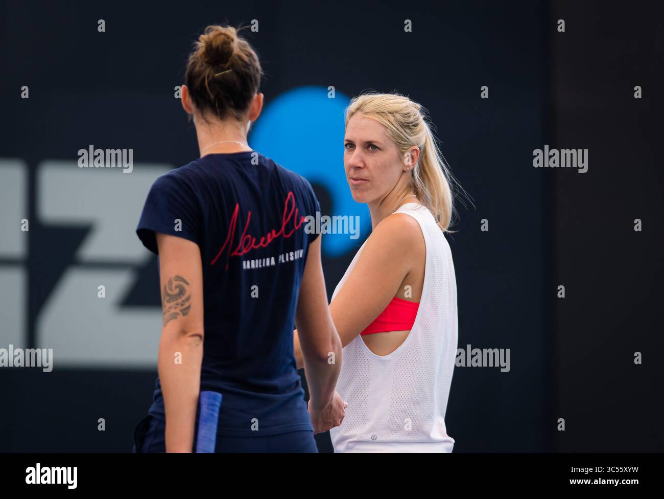 January 3, 2020, Brisbane, AUSTRALIA: Karolina Pliskova of the Czech Republic with coach Olga Savchuk during practice ahead of the 2020 Brisbane International WTA Premier tennis tournament (Credit Image: © AFP7 via ZUMA Wire) Stock Photo