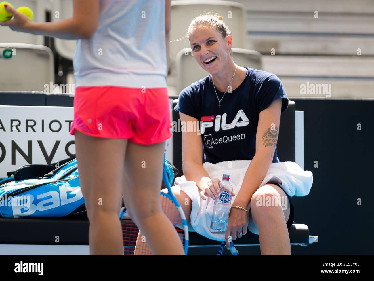 January 3, 2020, Brisbane, AUSTRALIA: Karolina Pliskova of the Czech Republic with coach Olga Savchuk during practice ahead of the 2020 Brisbane International WTA Premier tennis tournament (Credit Image: © AFP7 via ZUMA Wire) Stock Photo