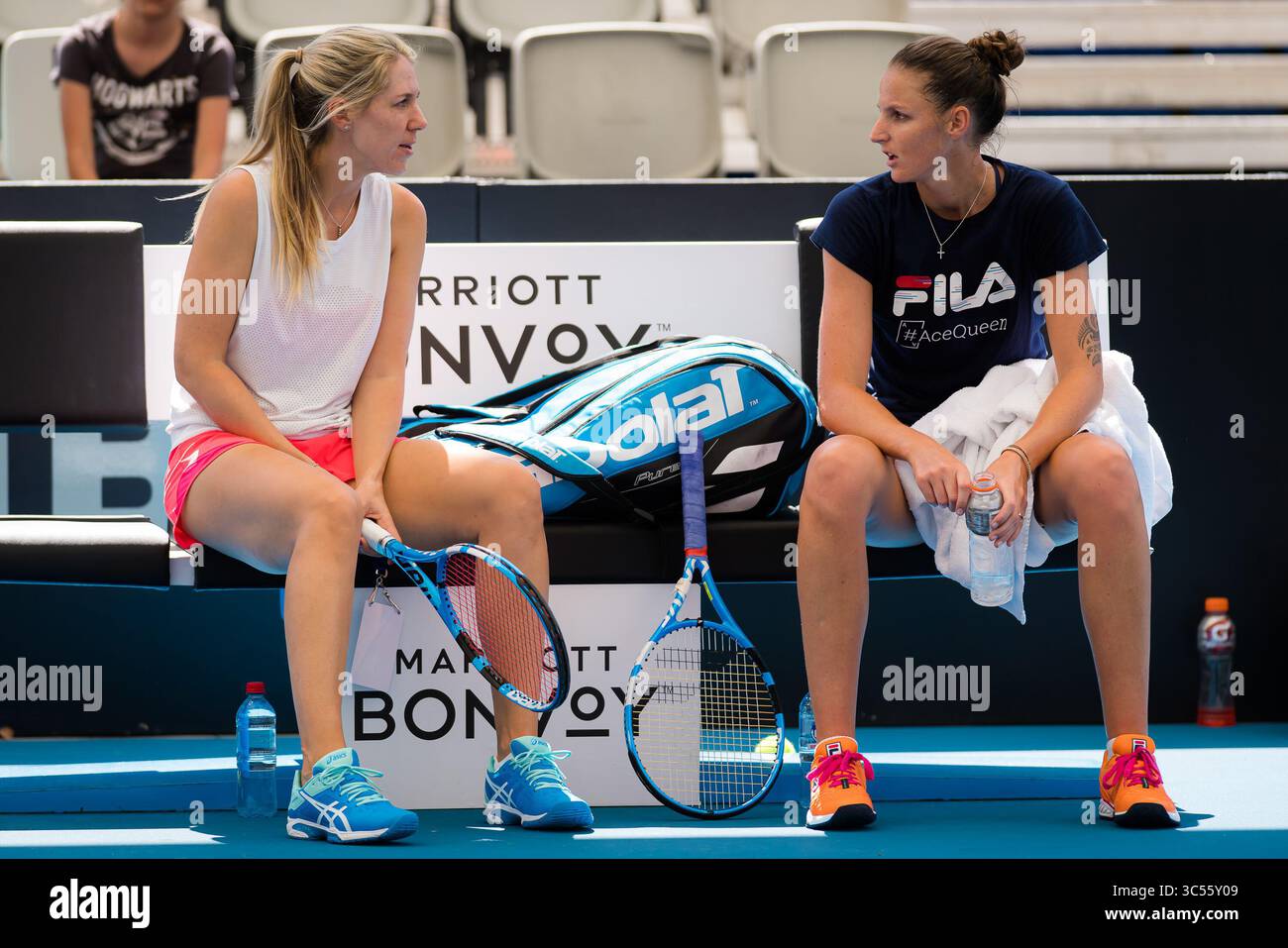 January 3, 2020, Brisbane, AUSTRALIA: Karolina Pliskova of the Czech Republic with coach Olga Savchuk during practice ahead of the 2020 Brisbane International WTA Premier tennis tournament (Credit Image: © AFP7 via ZUMA Wire) Stock Photo