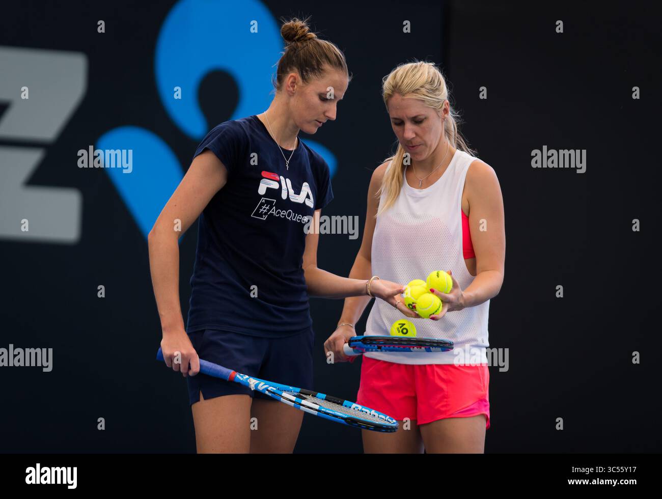 January 3, 2020, Brisbane, AUSTRALIA: Karolina Pliskova of the Czech Republic with coach Olga Savchuk during practice ahead of the 2020 Brisbane International WTA Premier tennis tournament (Credit Image: © AFP7 via ZUMA Wire) Stock Photo
