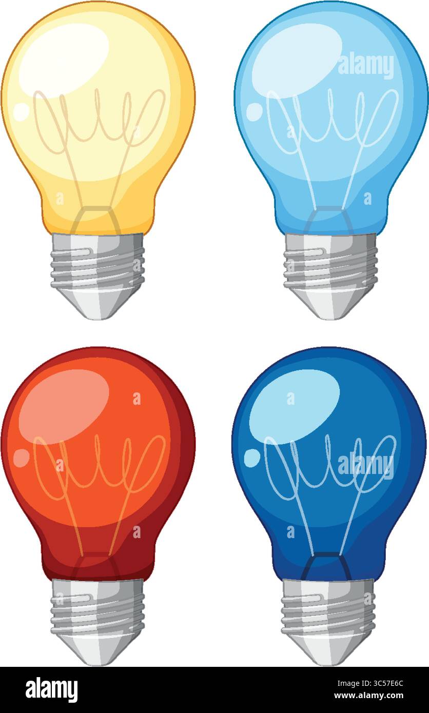 Vector illustration of four colorful light bulbs in different shades ...
