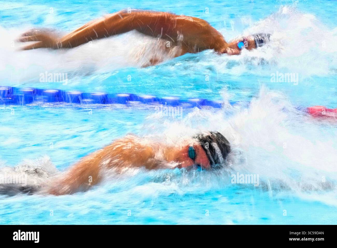 Athletes compete in the men's 100-meter freestyle heats at the World ...