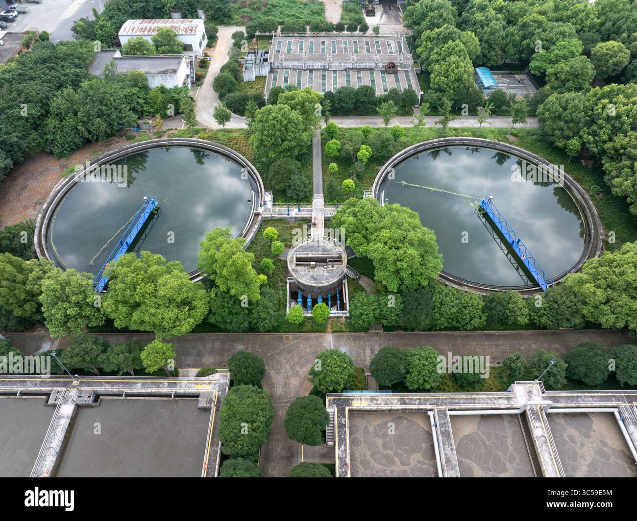 aerial view wastewater treatment plant Stock Photo - Alamy