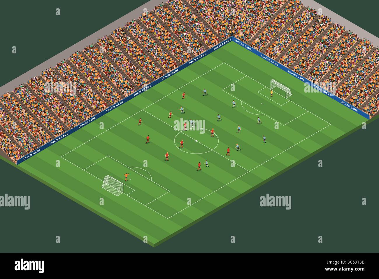 A vector illustration of Isometric Soccer Game in a Stadium Stock Vector