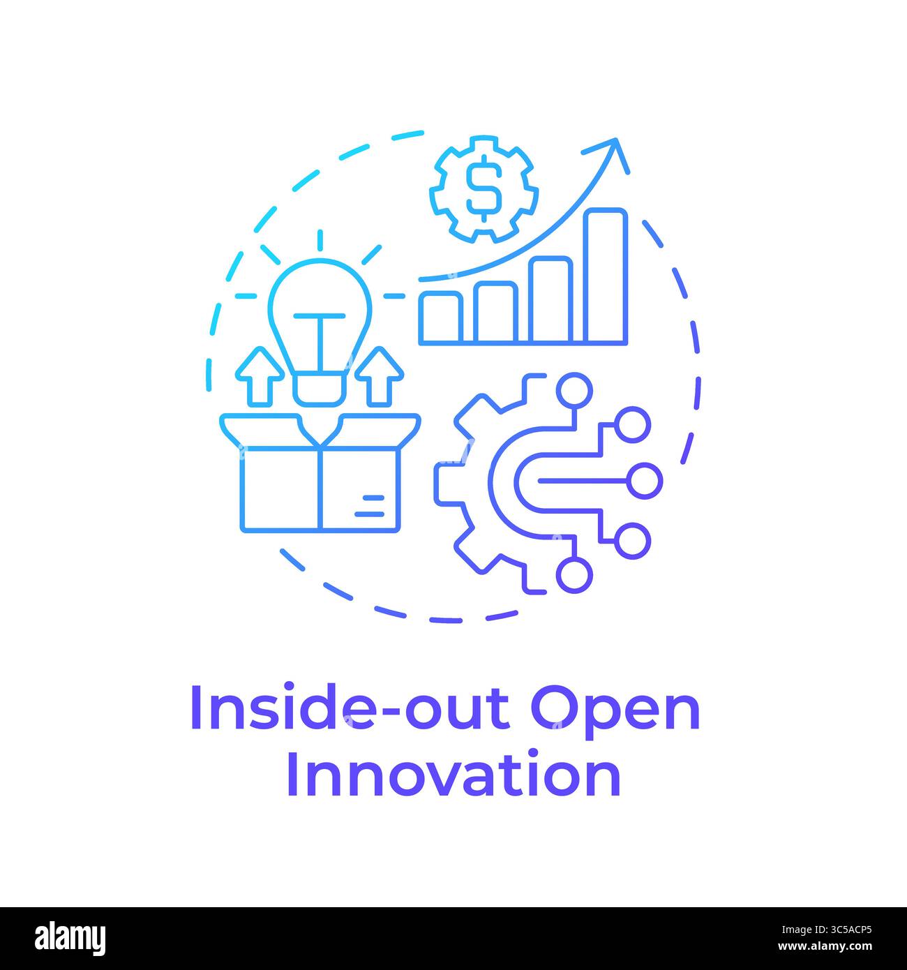 Inside out open innovation blue gradient concept icon Stock Vector