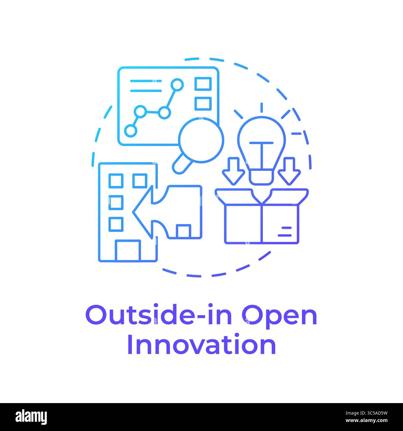 Outside in open innovation blue gradient concept icon Stock Vector