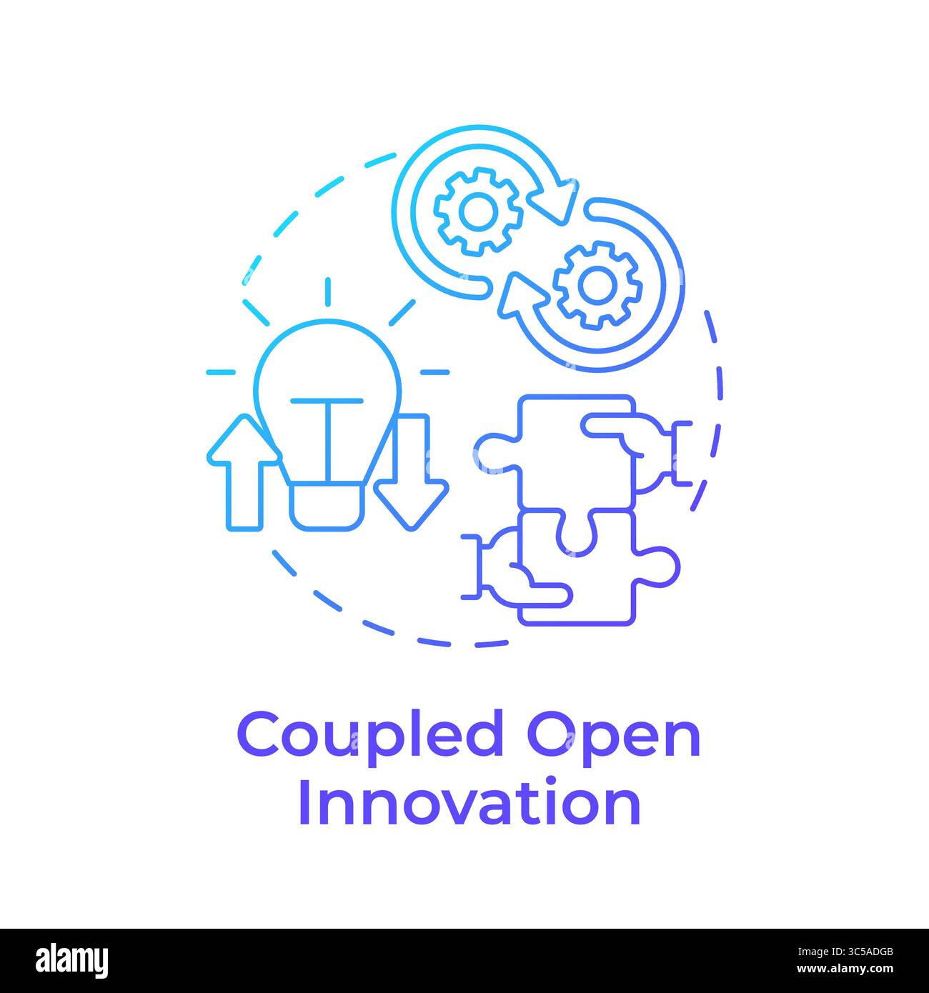 Coupled open innovation blue gradient concept icon Stock Vector