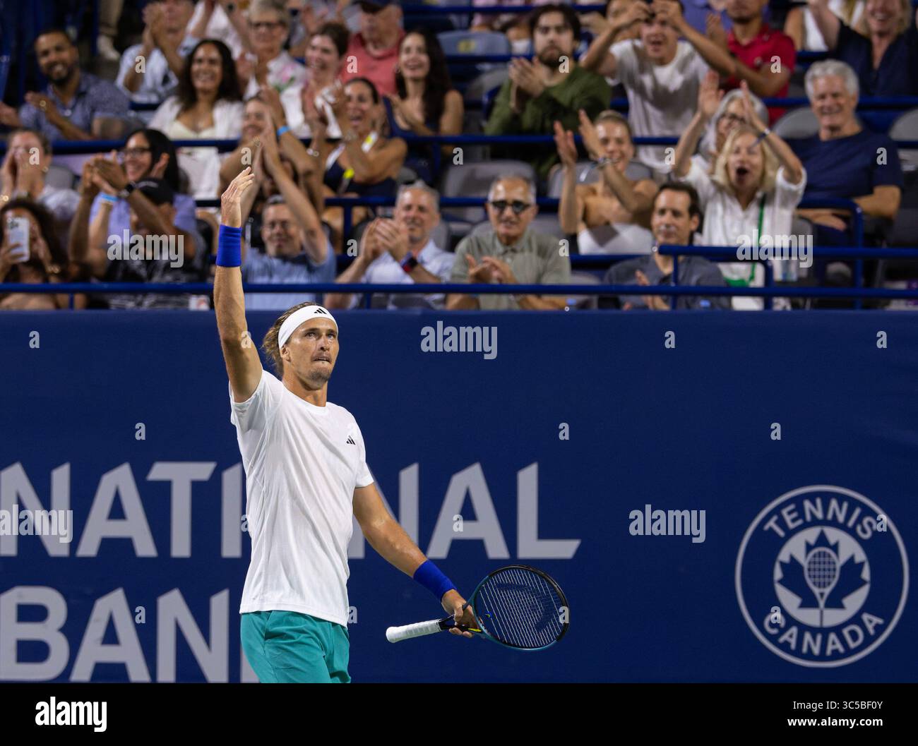 Toronto, Canada. 29th July, 2025. Alexander Zverev celebrates scoring during the men's singles second round match between Alexander Zverev of Germany and Adam Walton of Australia at the 2025 National Bank Open tennis tournament in Toronto, Canada, July 29, 2025. Credit: Zou Zheng/Xinhua/Alamy Live News Stock Photo