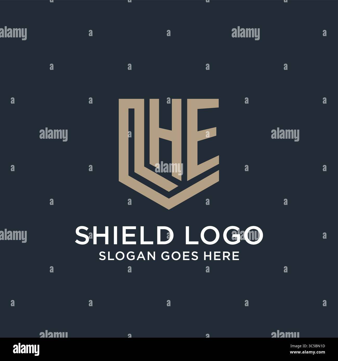 Initial HE logo shield guard shapes logo idea vector graphic vector graphic Stock Vector