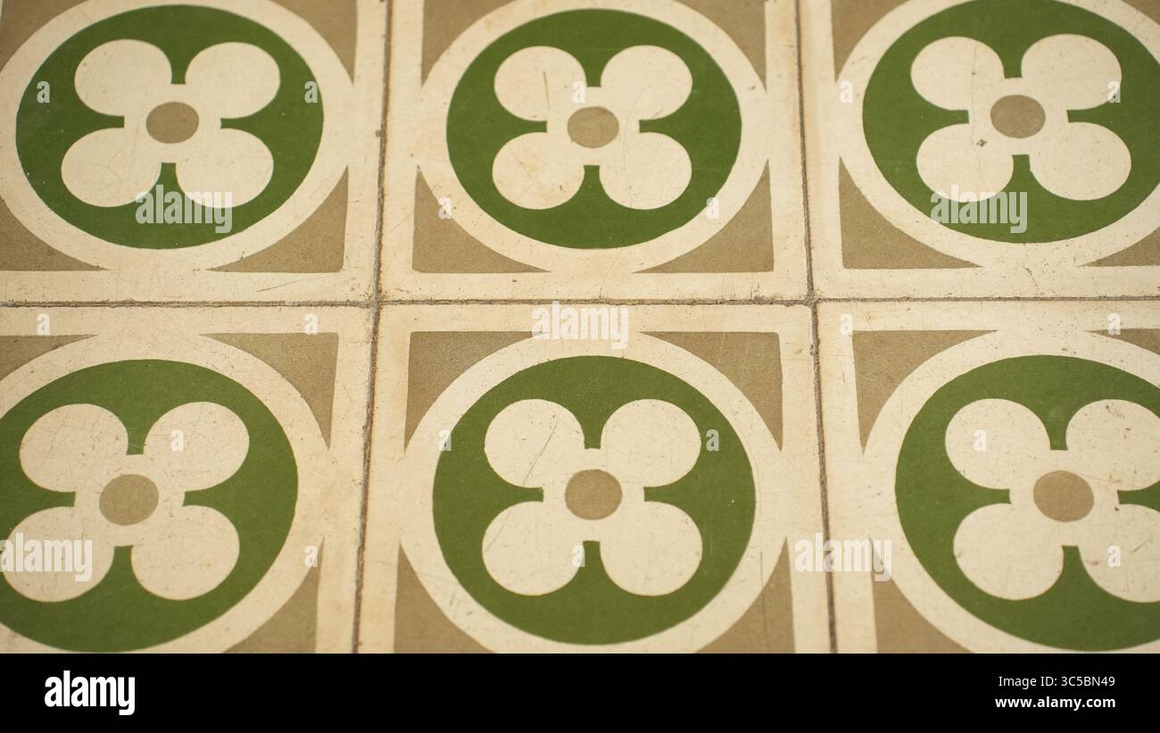 Vintage Floral Cement Tile Pattern Background Stock Photo