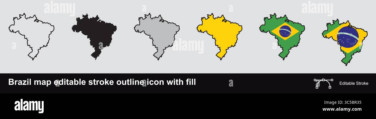 Brazil map editable stroke outline icon with fill Stock Vector