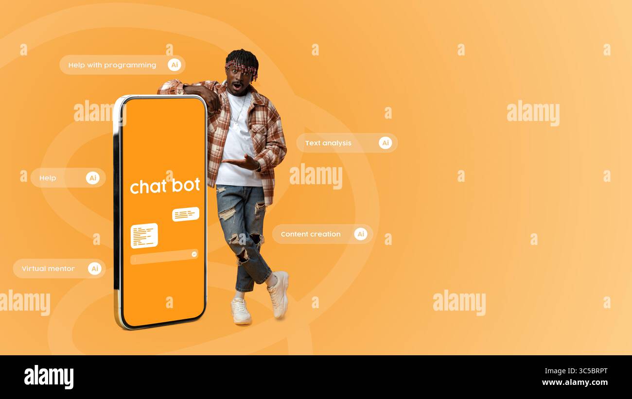 Innovative chatbot offers programming help and content creation guidance in modern digital space Stock Photo