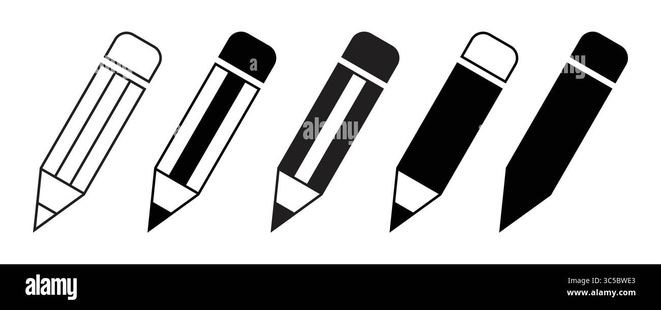 Pencil Icon Set in Outline and Solid Styles for Design and UI Stock ...