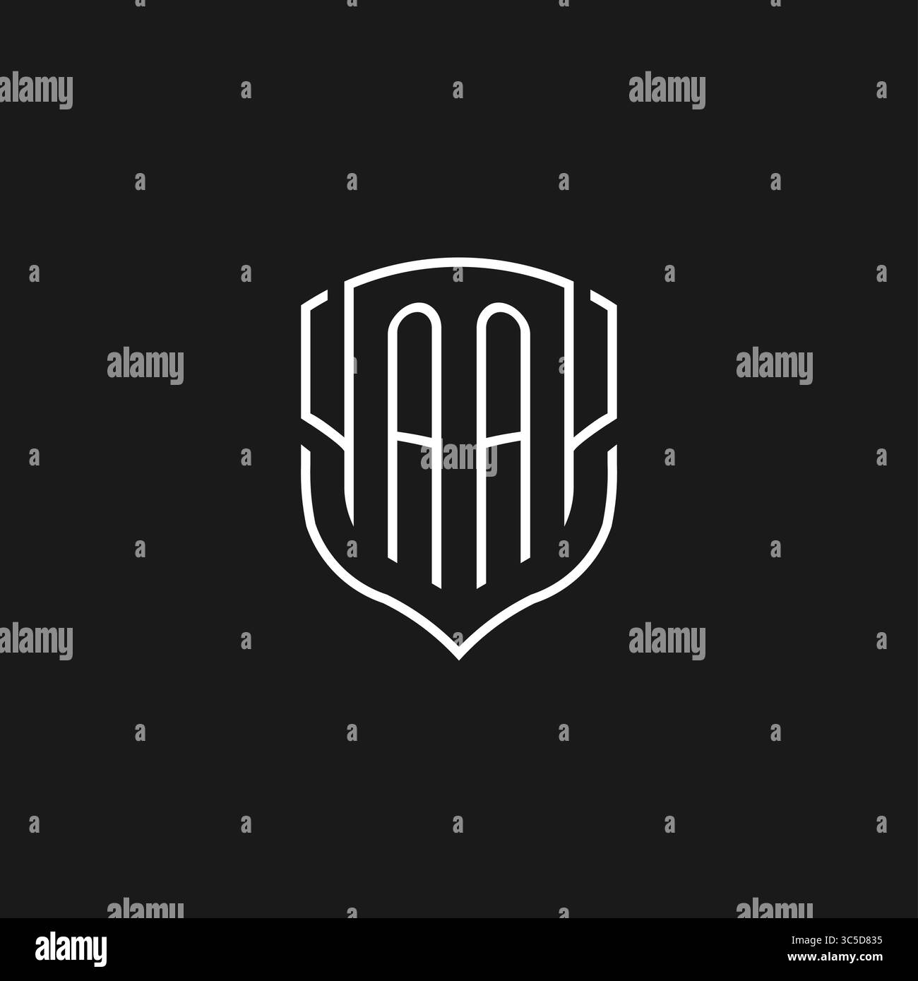 Initial AA logo monoline shield icon shape with vector graphic Stock Vector