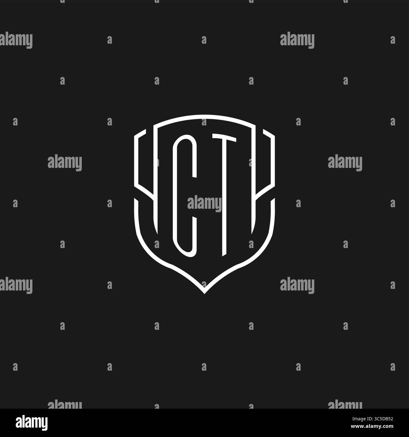 Initial CT logo monoline shield icon shape with vector graphic Stock ...