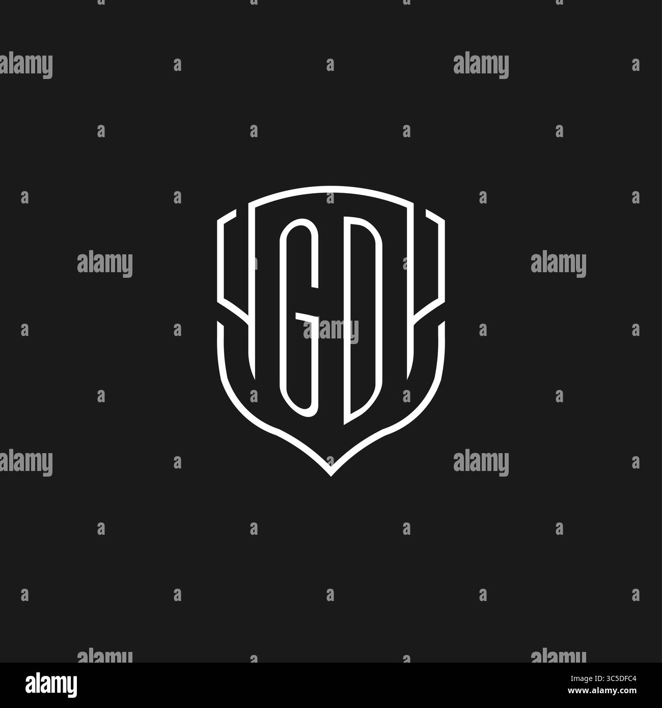 Initial GD logo monoline shield icon shape with vector graphic Stock Vector