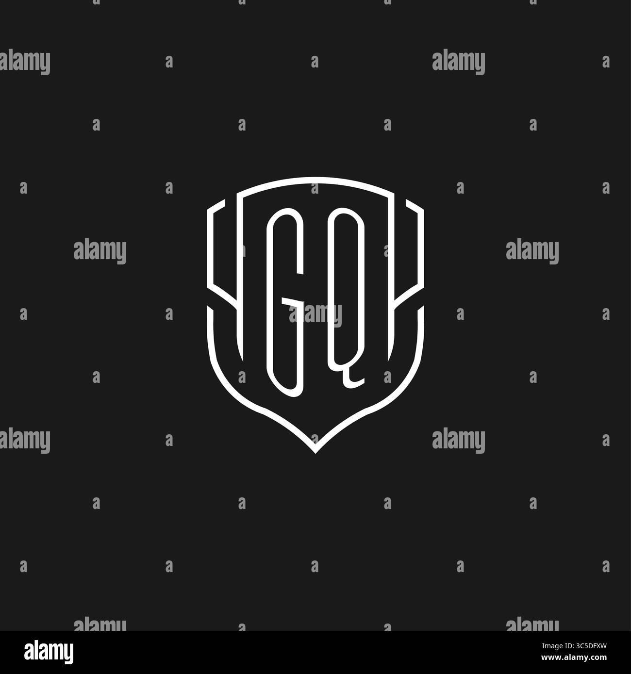 Initial GQ logo monoline shield icon shape with vector graphic Stock ...