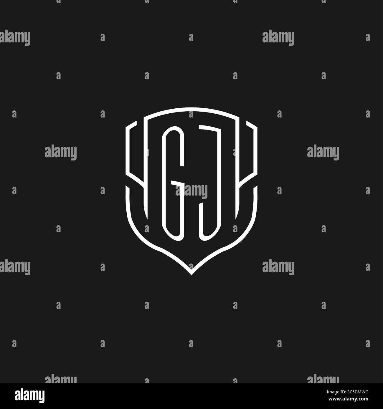 Initial GJ logo monoline shield icon shape with vector graphic Stock ...