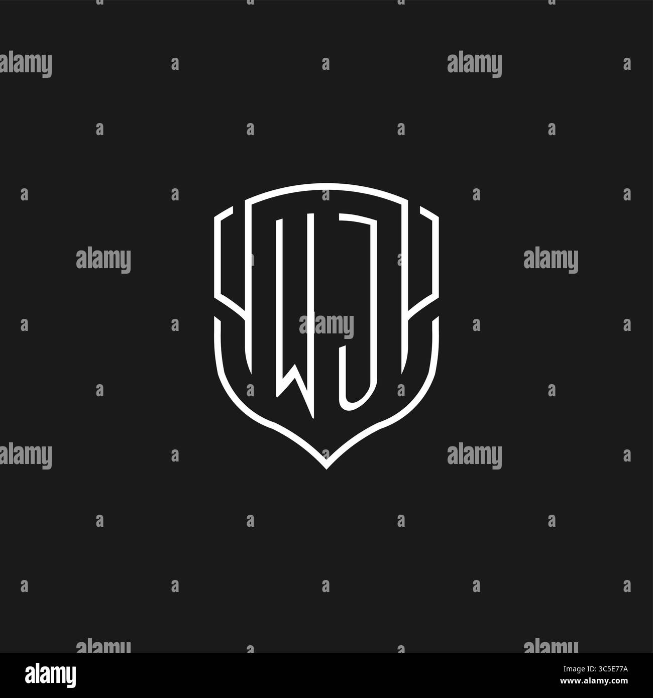 Initial WJ logo monoline shield icon shape with vector graphic Stock ...