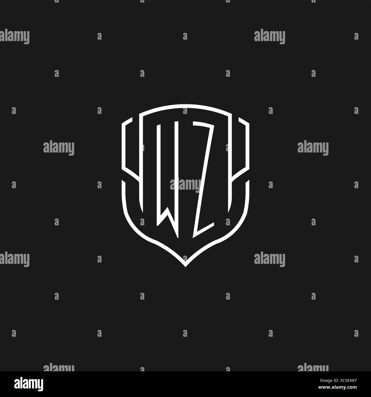 Initial WZ logo monoline shield icon shape with vector graphic Stock ...