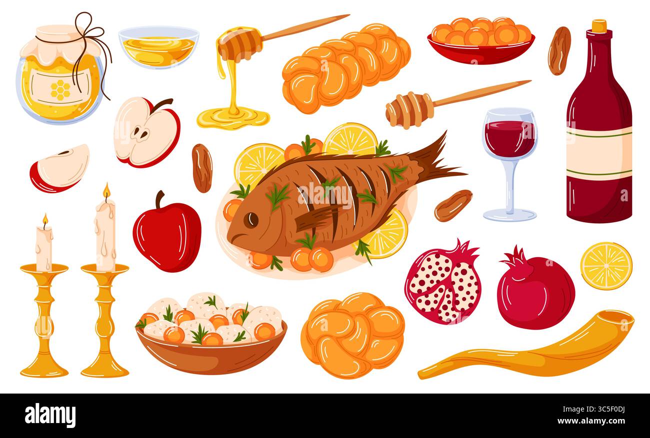 Jewish holiday Rosh Hashanah set in cartoon style. Fish with head ...