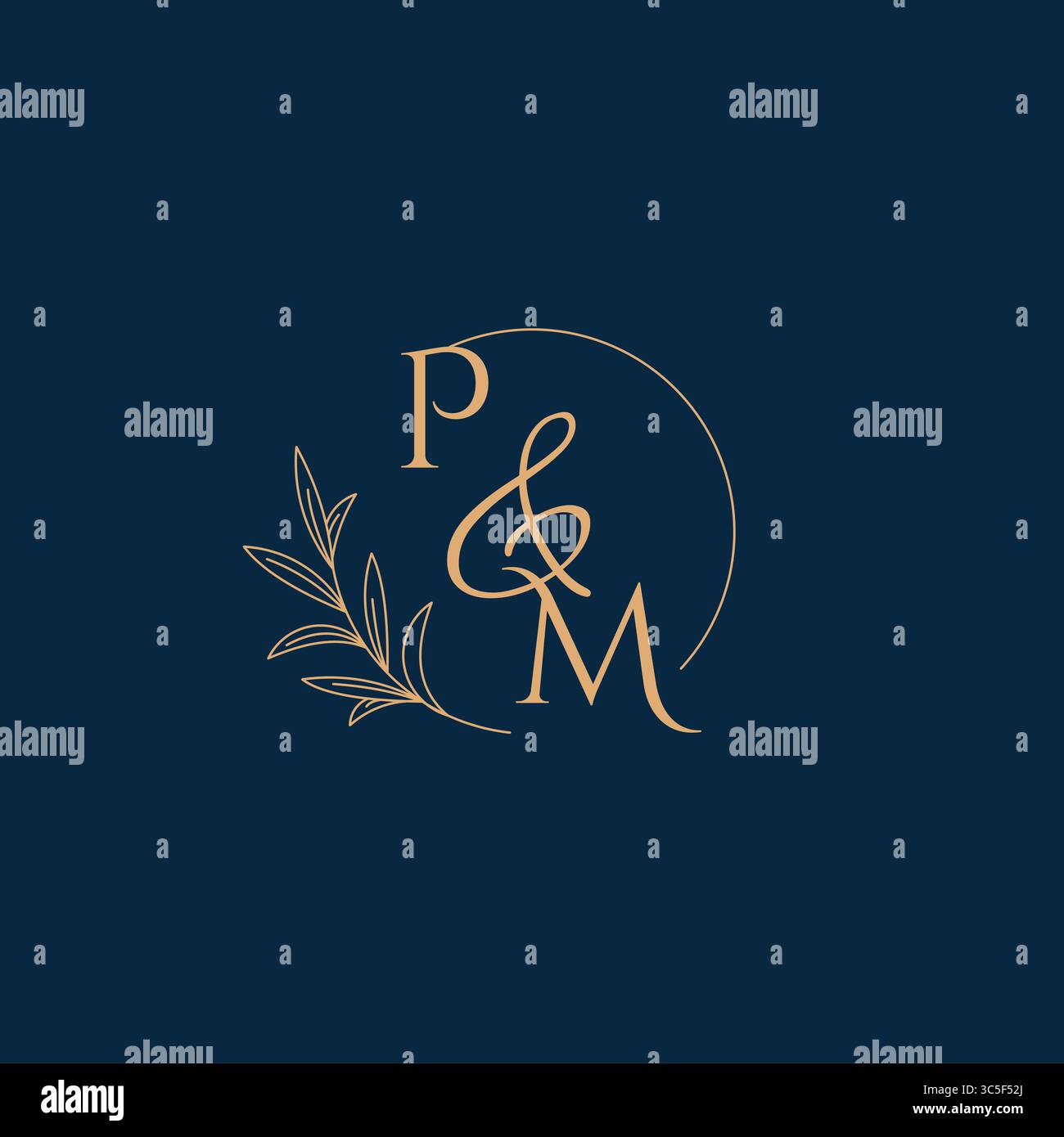 PM Initial Wedding Monogram Logo with Minimalistic Style vector graphic Stock Vector