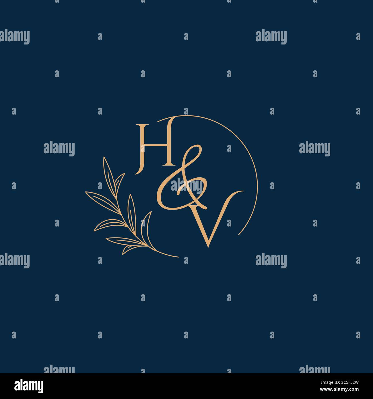 HV Initial Wedding Monogram Logo with Minimalistic Style vector graphic Stock Vector