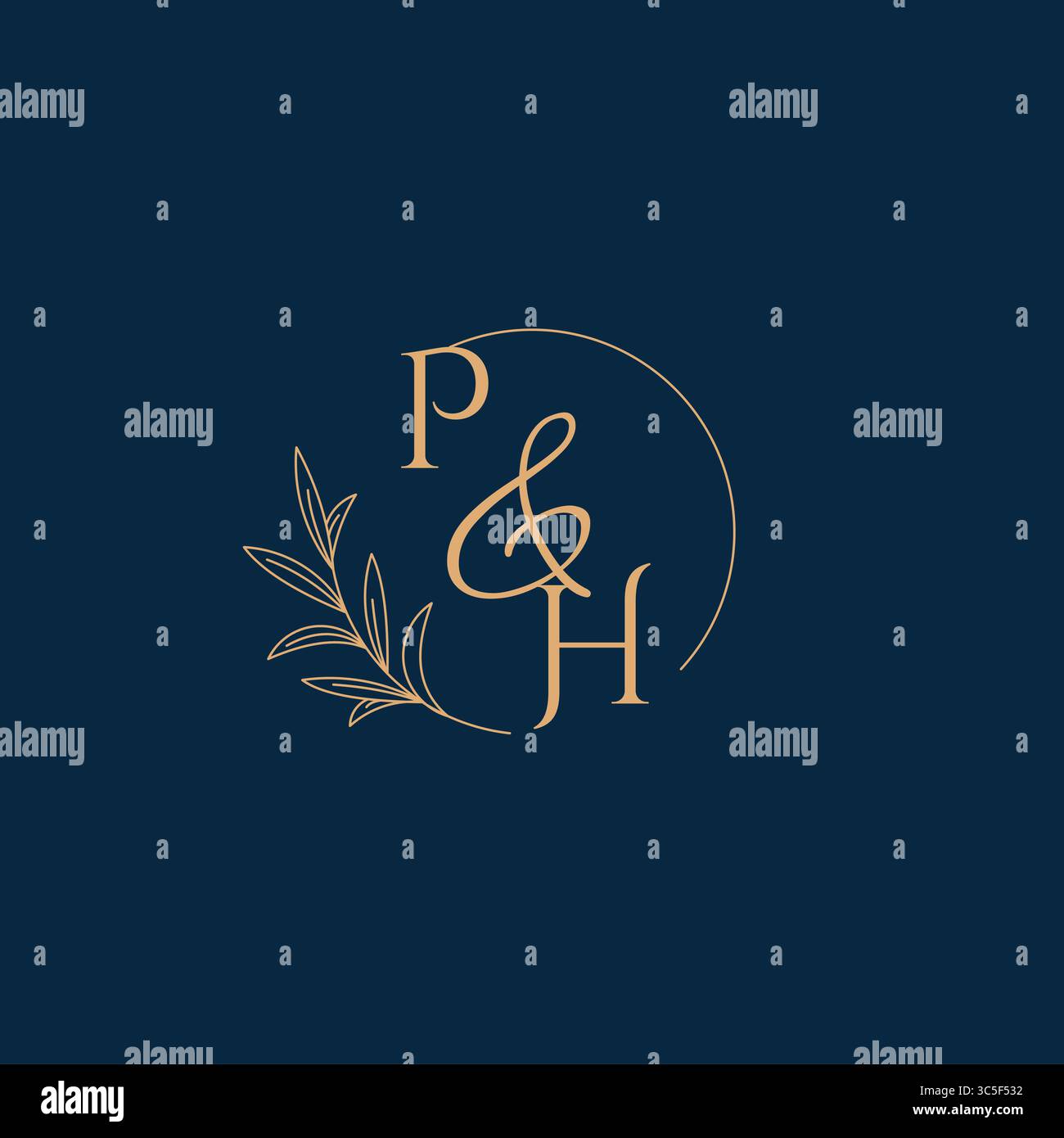 PH Initial Wedding Monogram Logo with Minimalistic Style vector graphic Stock Vector