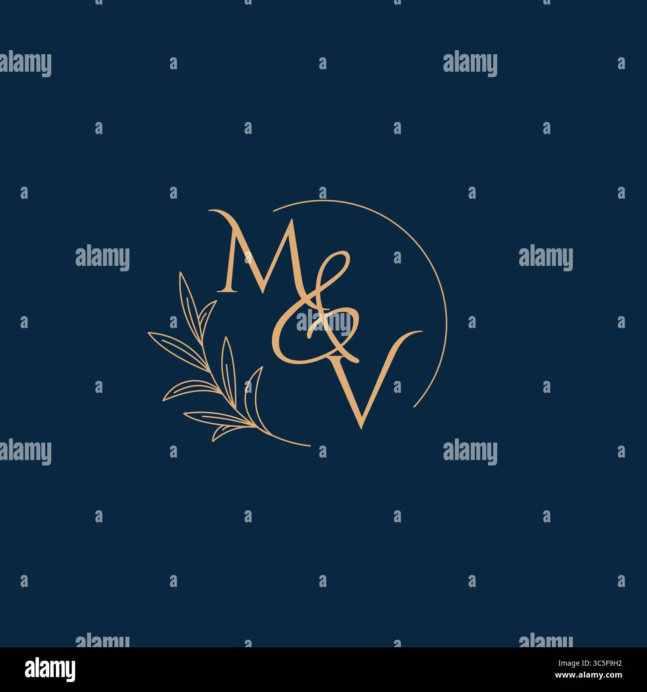 MV Initial Wedding Monogram Logo with Minimalistic Style vector graphic Stock Vector