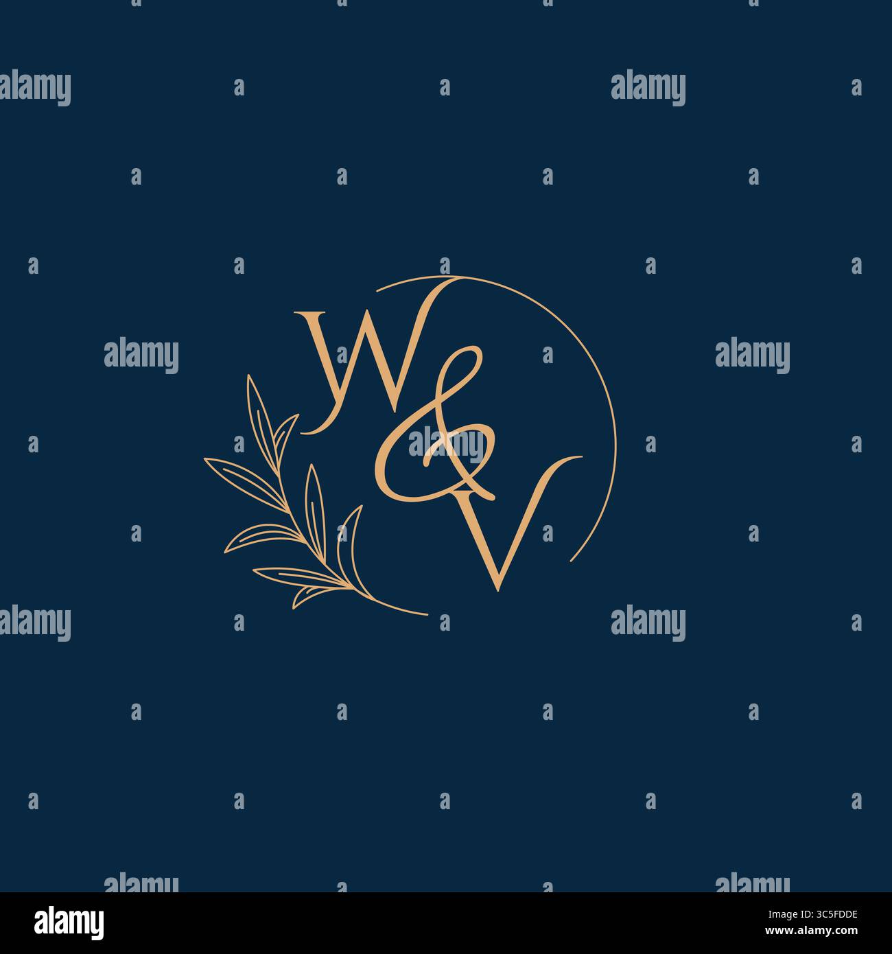 WV Initial Wedding Monogram Logo with Minimalistic Style vector graphic Stock Vector