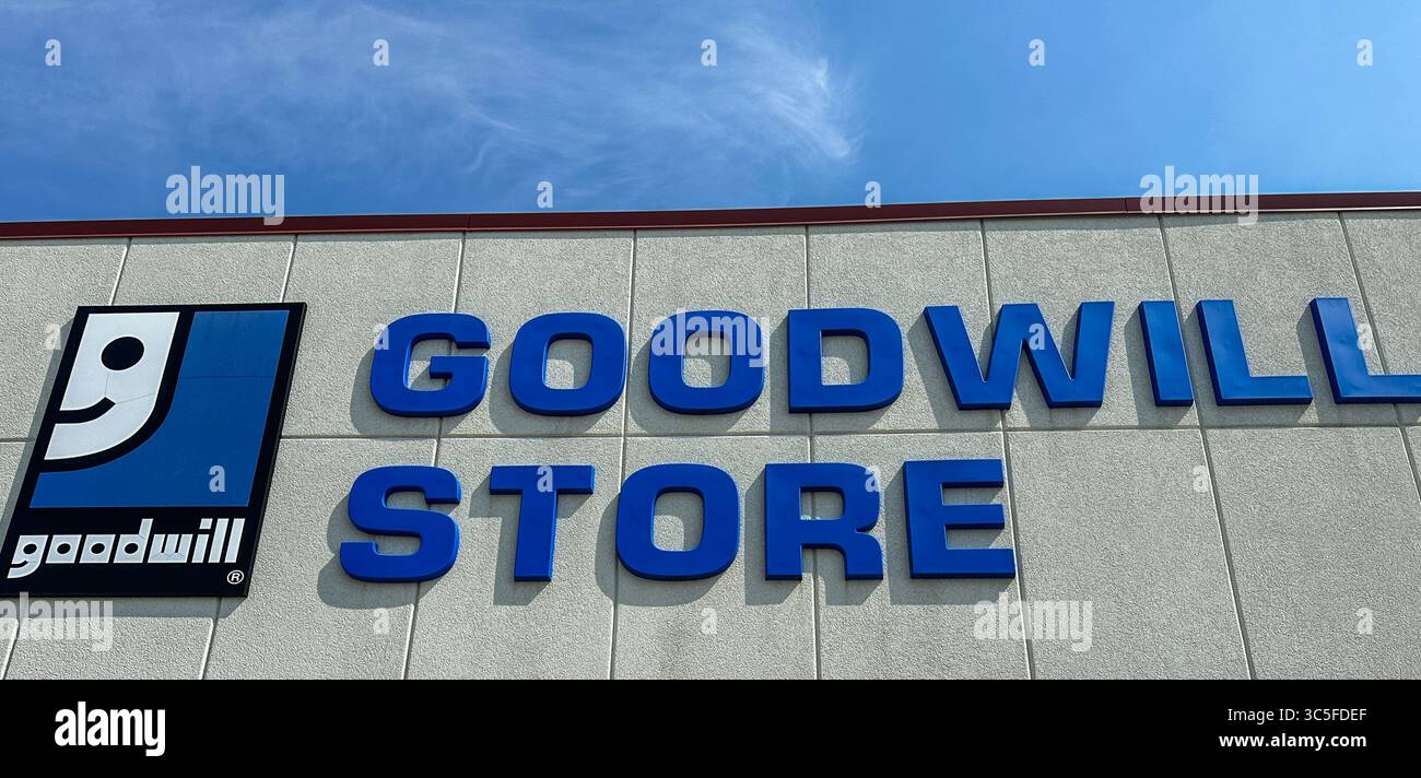 Goodwill store sign on the exterior of a building - Smartphone Captured Stock Image
