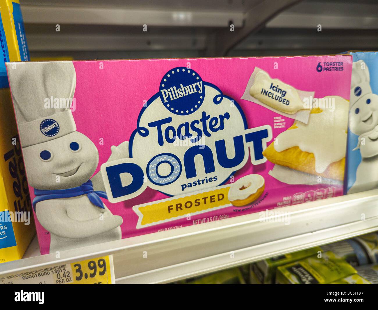 Pillsbury Toaster Strudel Frosted Pastries Neatly Organized On Grocery Store Breakfast Aisle - Smartphone Captured Stock Image