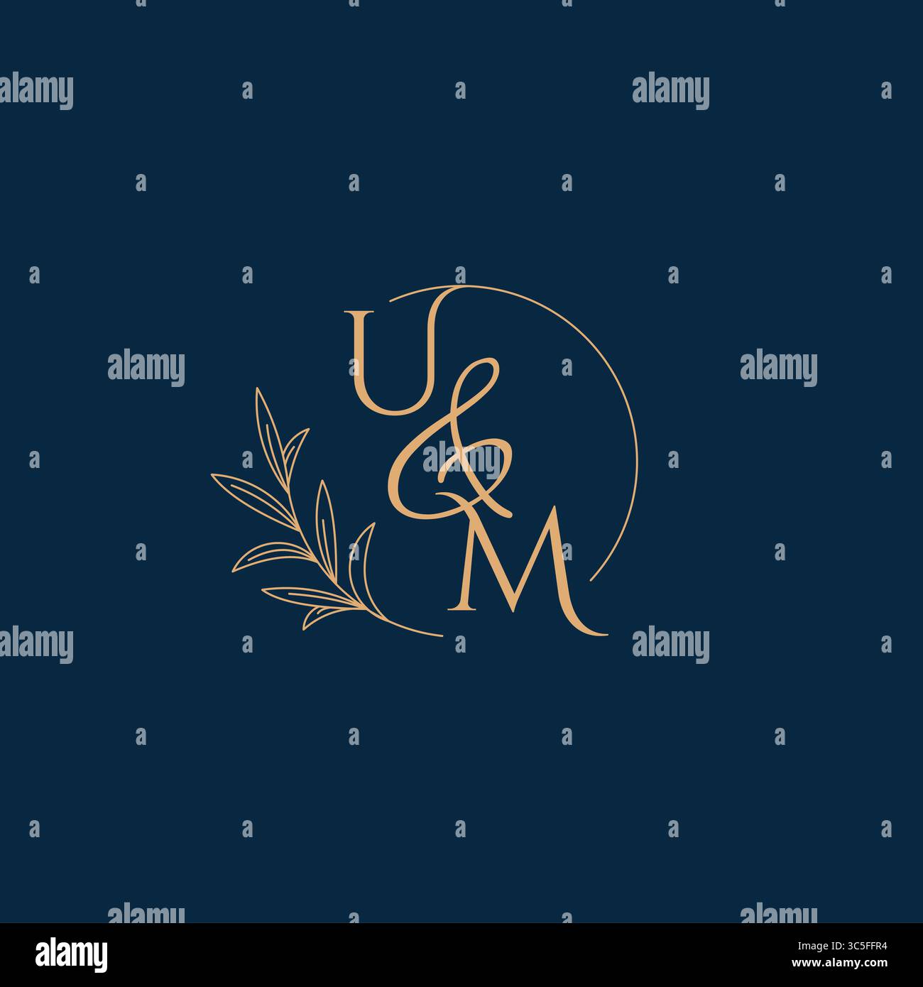 UM Initial Wedding Monogram Logo with Minimalistic Style vector graphic Stock Vector