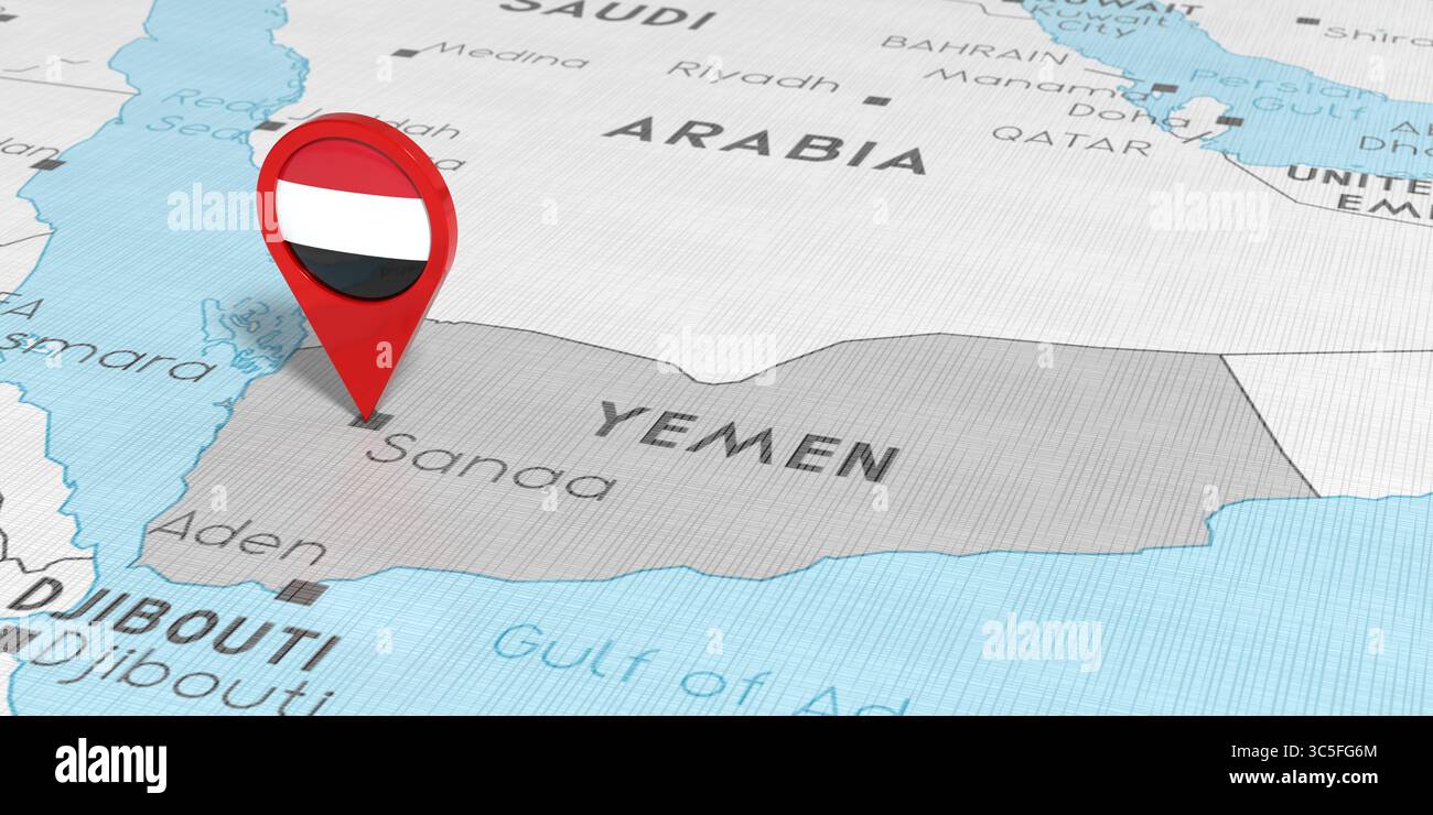 Yemen Sanaa location pin with - Yemen Sanaa Location Pin With National Flag On Political Map 3d 3C5FG6M 