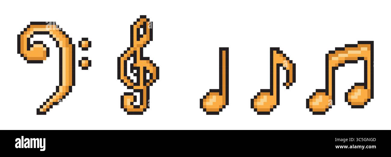 pixel art of Music notes icon set, Music notes symbol, vector ...