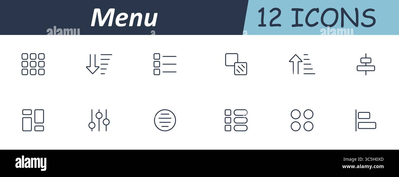 Menu set icon. Assorted layout symbols using grid, list, sort, control ...