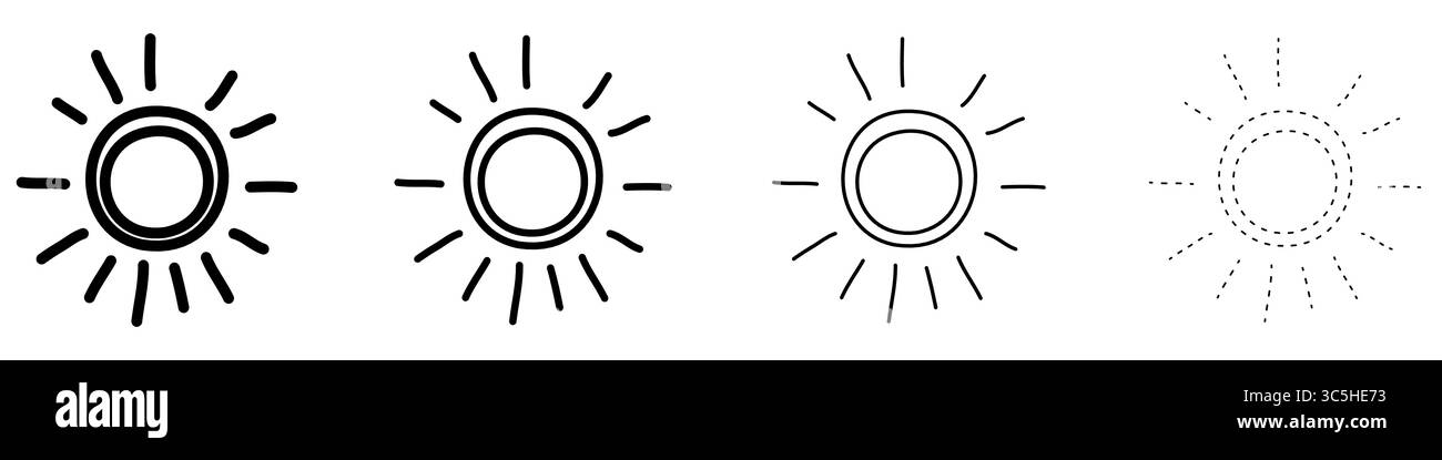 Set of black sun icons in various styles. Sun icons isolated on white ...
