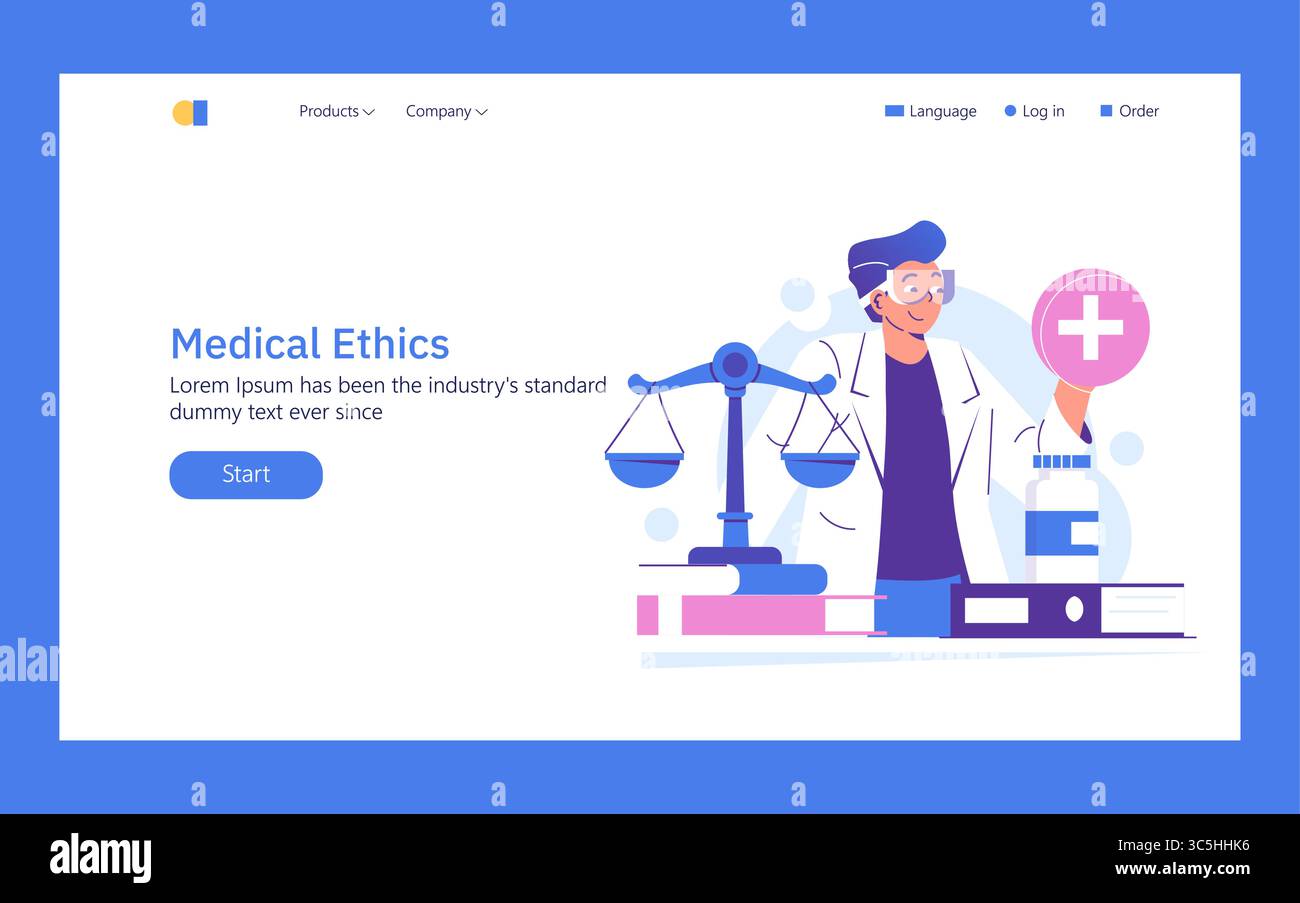 Vector illustration of a doctor holding a healthcare symbol, scales of ...
