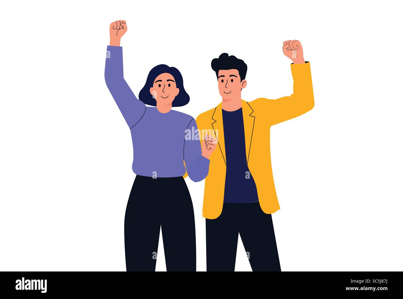 Team celebrating business success with raised arms vector illustration ...