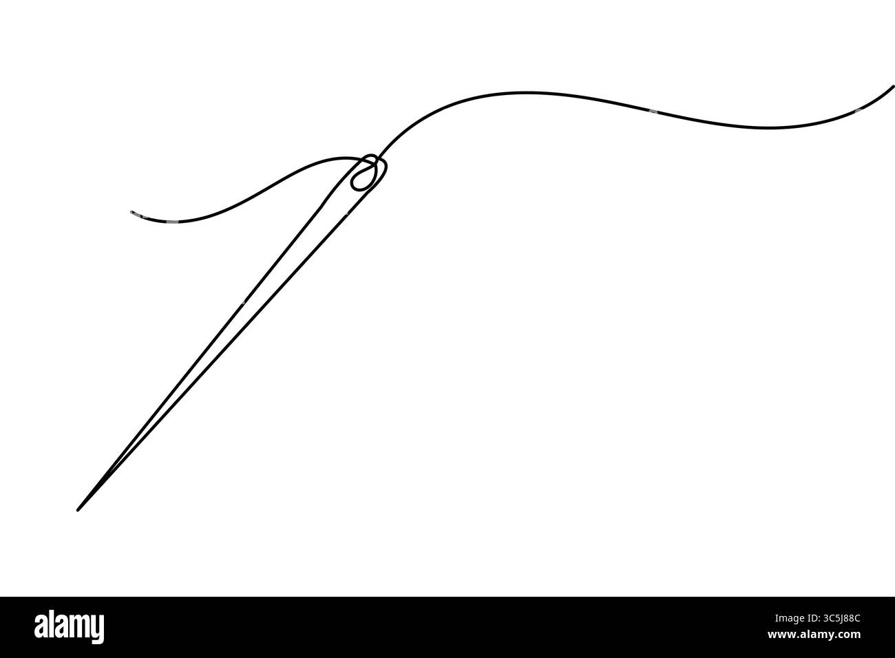 Needle with thread in continuous one line drawing style. Minimalist ...