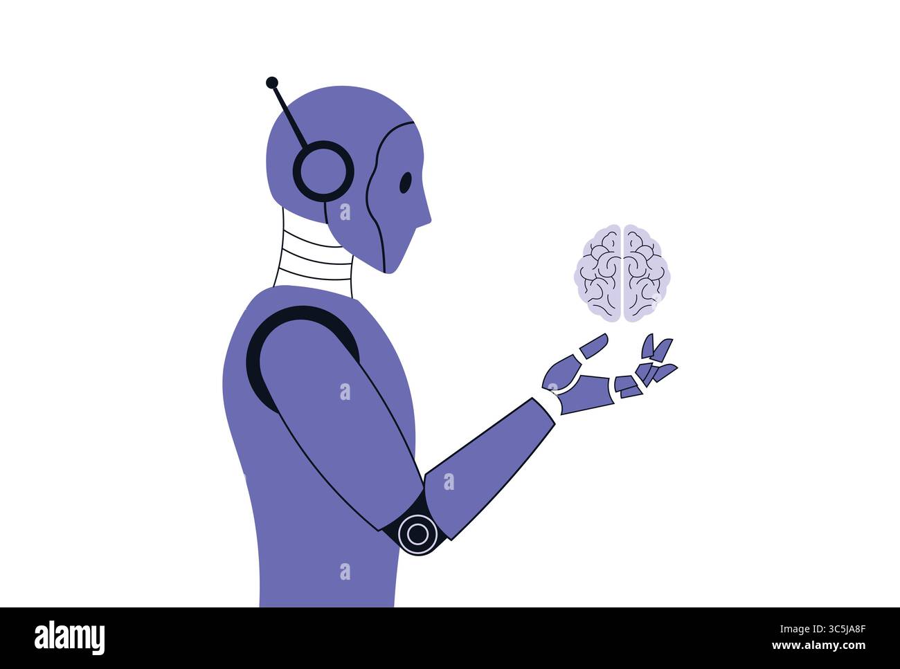 Robot Analyzing Human Brain to Train Artificial Intelligence for Development Vector Illustration. Stock Vector