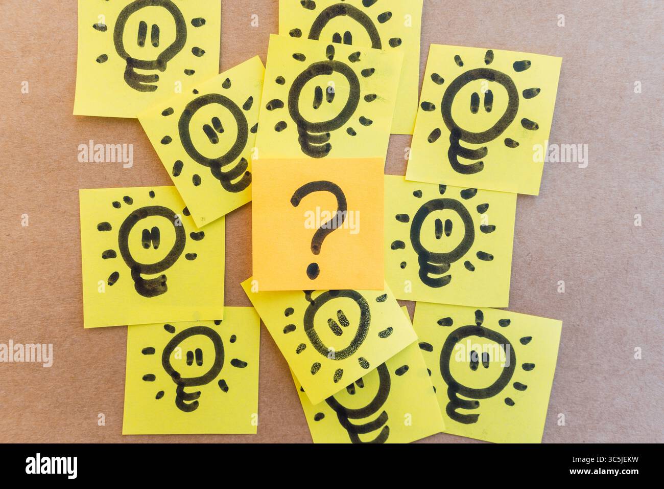 Question mark surrounded by illuminated spotlights drawn on colored ...