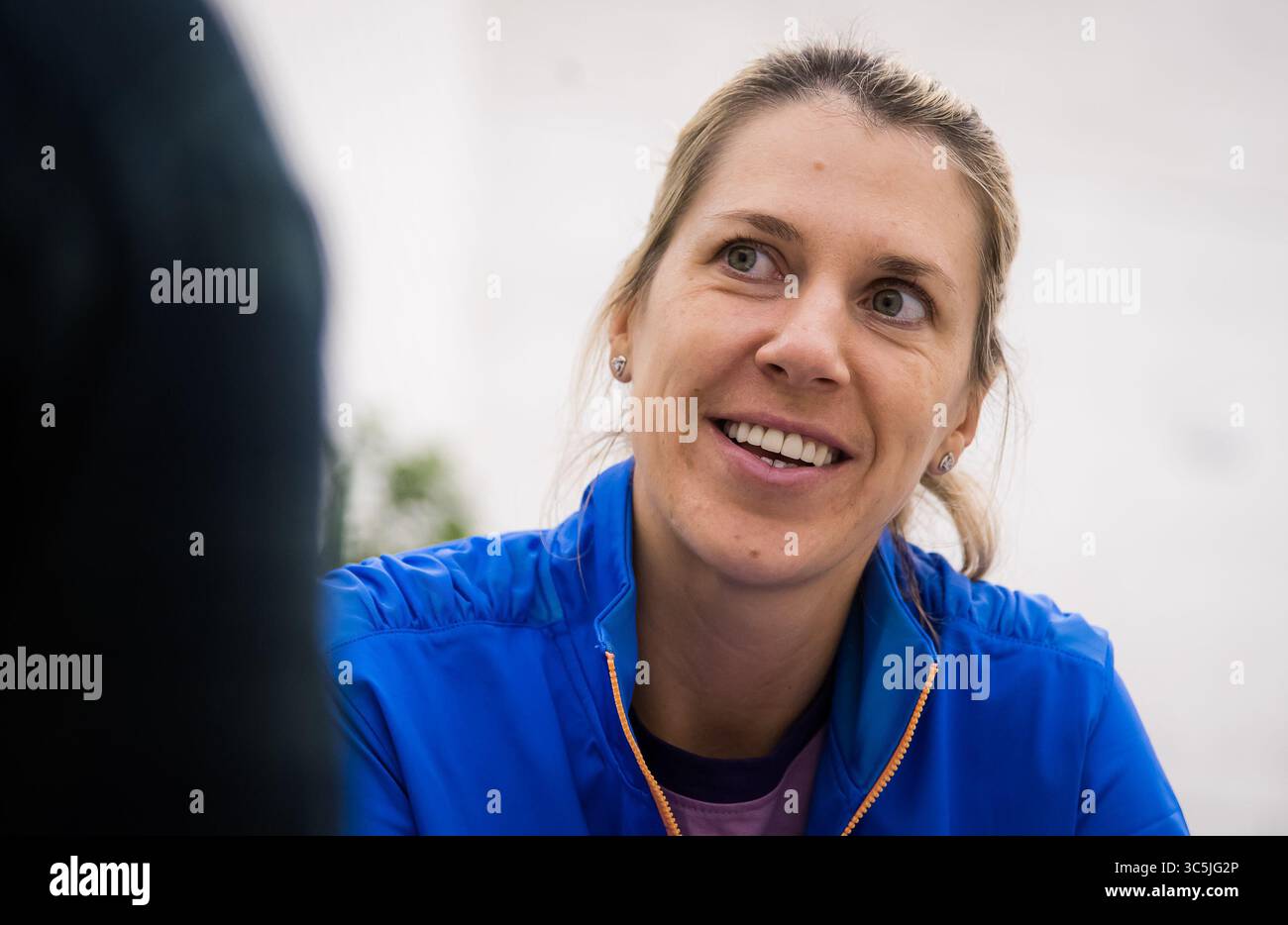 February 25, 2020, Doha, QATAR: Olga Savchuk, coach of Karolina Pliskova, talks to the media at the 2020 Qatar Total Open WTA Premier 5 tennis tournament (Credit Image: © Rob Prange/AFP7 via ZUMA Wire) Stock Photo