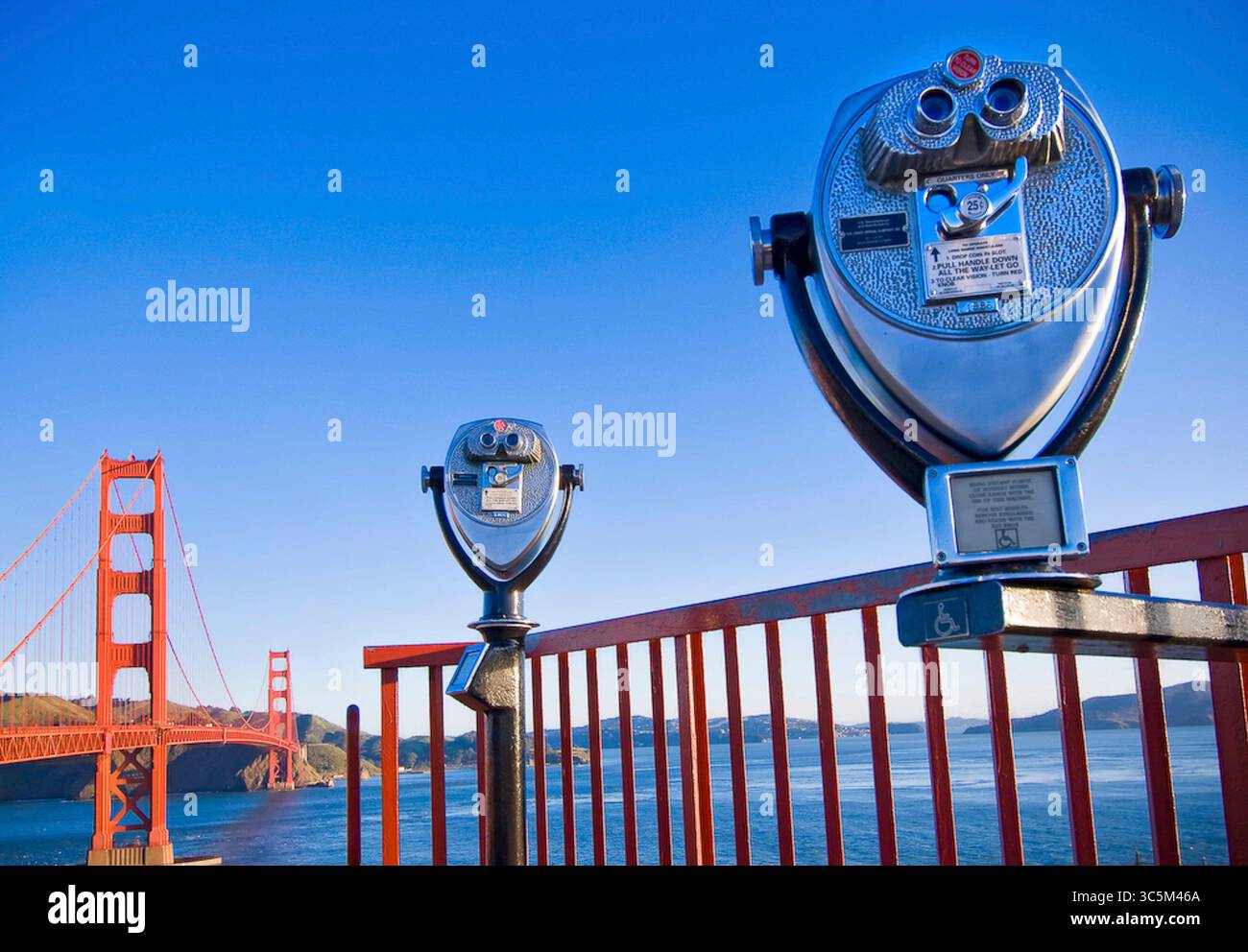 Observation deck and binoculars near the Golden Gate Bridge, San ...